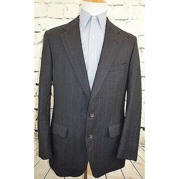 Chaps Ralph Lauren Gray Striped 2 Btn Wool Sport Coat Blazer Jacket 42 Regular - Picture 1 of 12